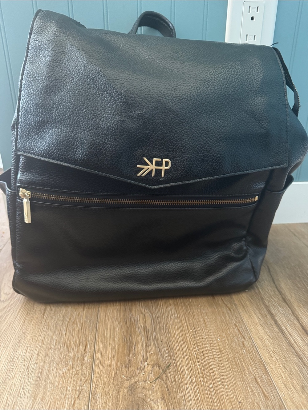 Freshly Picked Black Faux Leather Backpack Diaper Bag with Gold Hardware